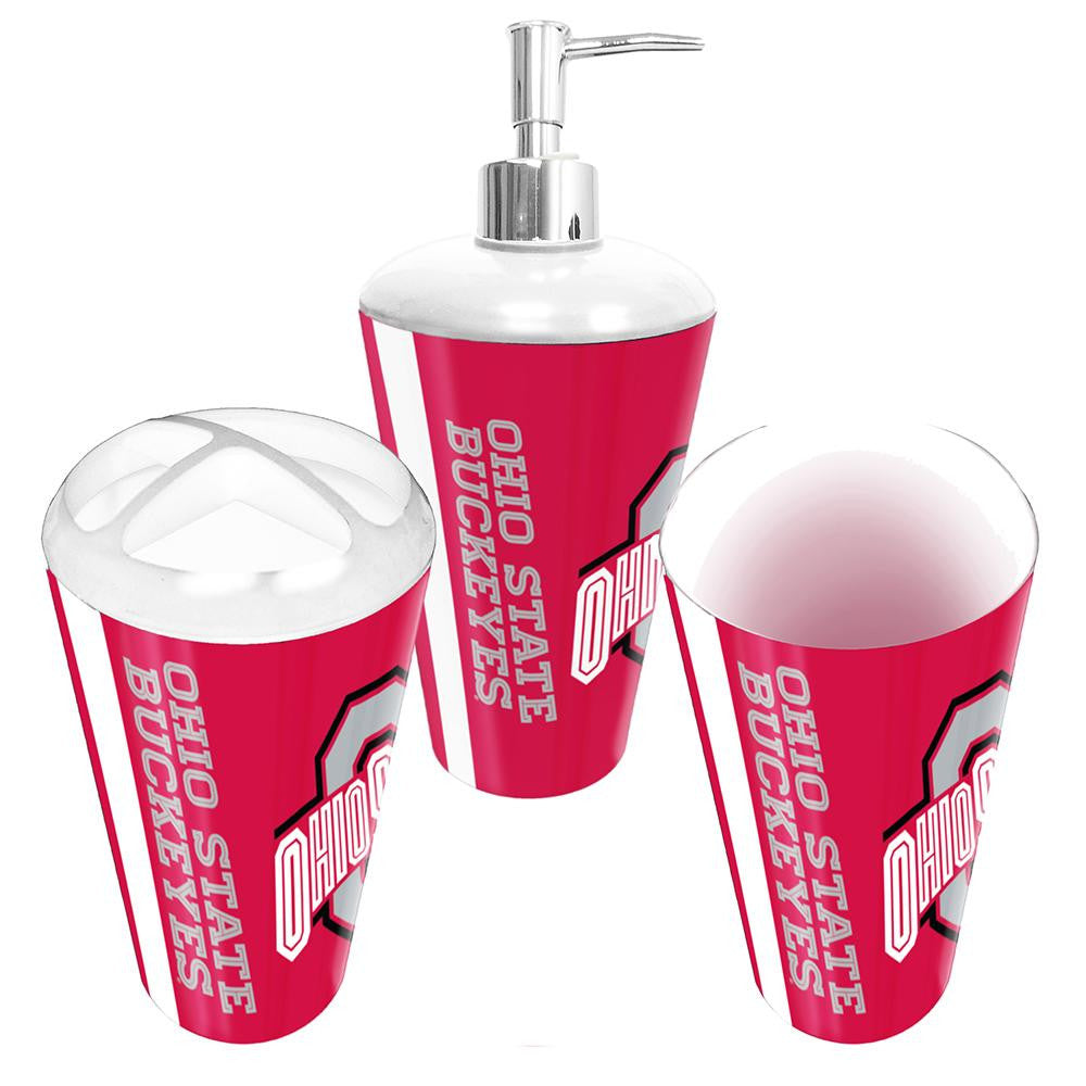 Ohio State Buckeyes NCAA Bath Tumbler, Toothbrush Holder & Soap Pump (3pc Set)