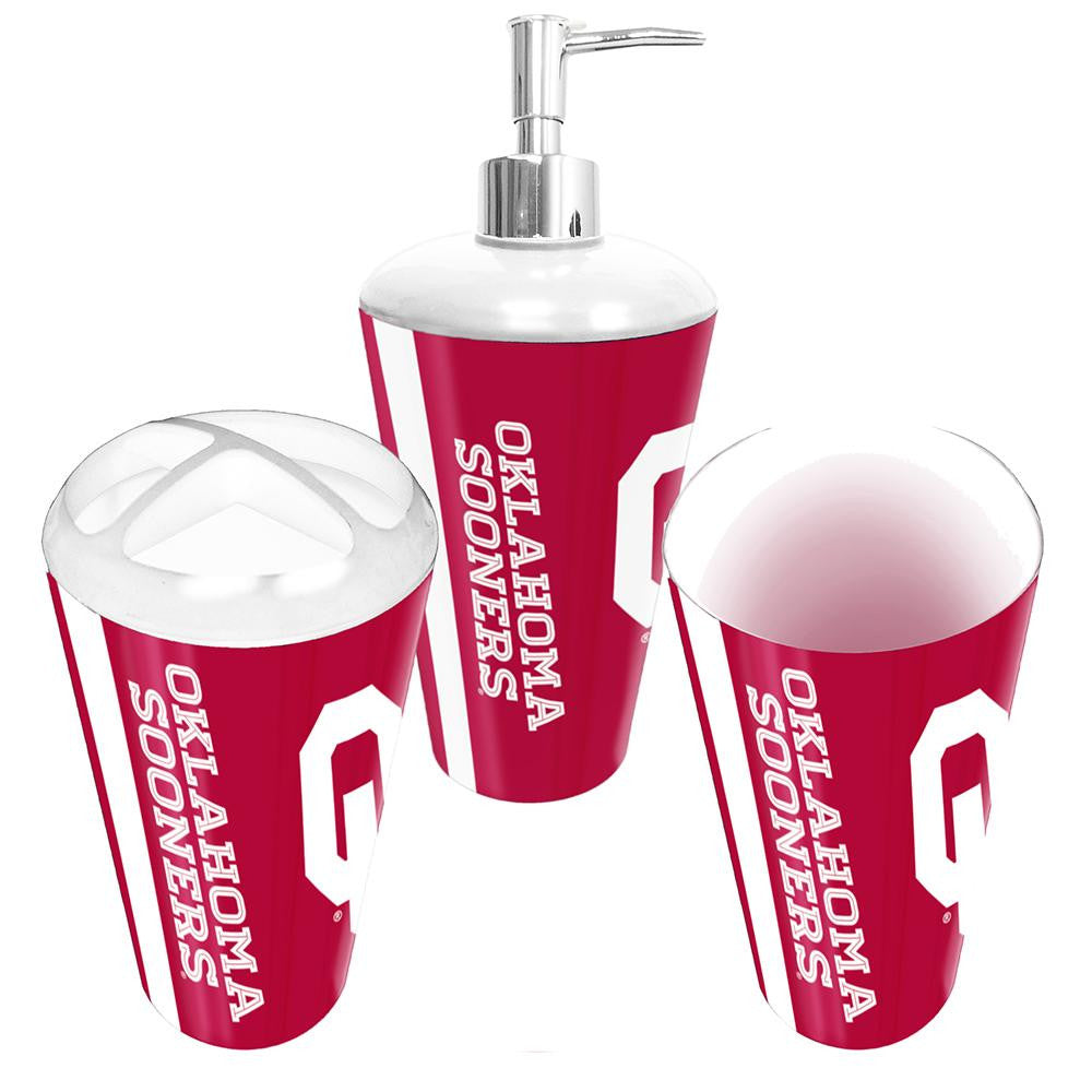 Oklahoma Sooners NCAA Bath Tumbler, Toothbrush Holder & Soap Pump (3pc Set)