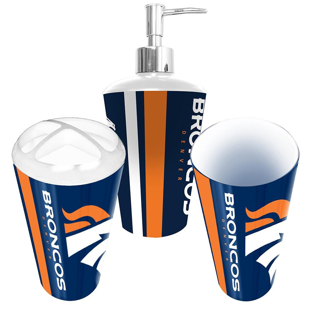 Denver Broncos NFL Bath Tumbler, Toothbrush Holder & Soap Pump (3pc Set)
