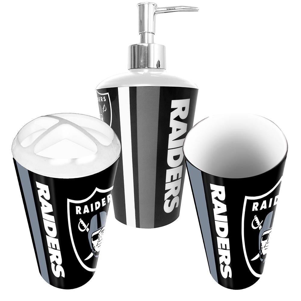 Oakland Raiders NFL Bath Tumbler, Toothbrush Holder & Soap Pump (3pc Set)