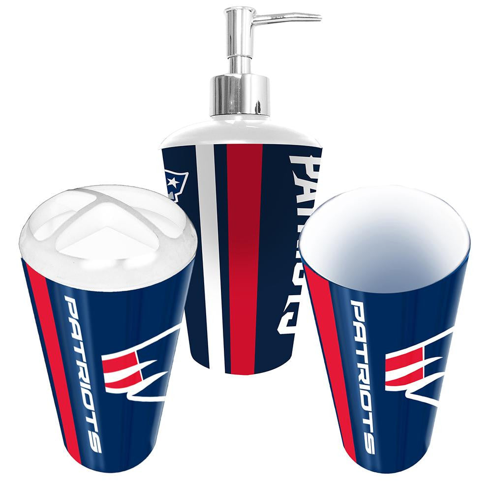 New England Patriots NFL Bath Tumbler, Toothbrush Holder & Soap Pump (3pc Set)