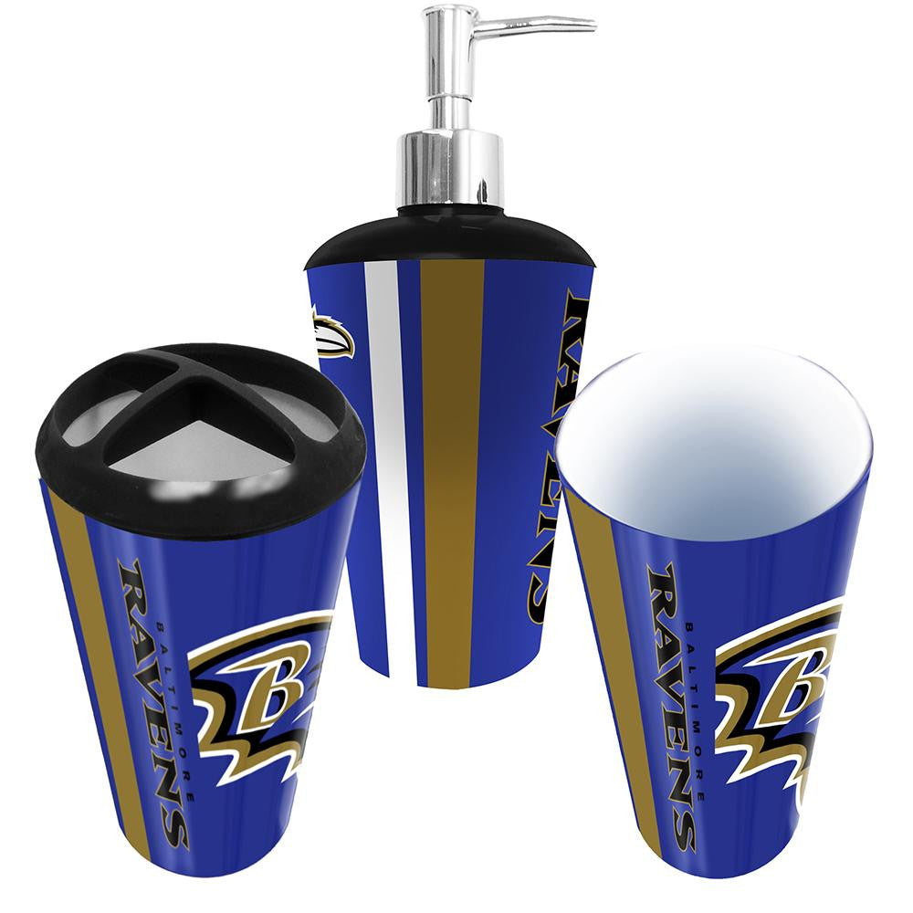 Baltimore Ravens NFL Bath Tumbler, Toothbrush Holder & Soap Pump (3pc Set)