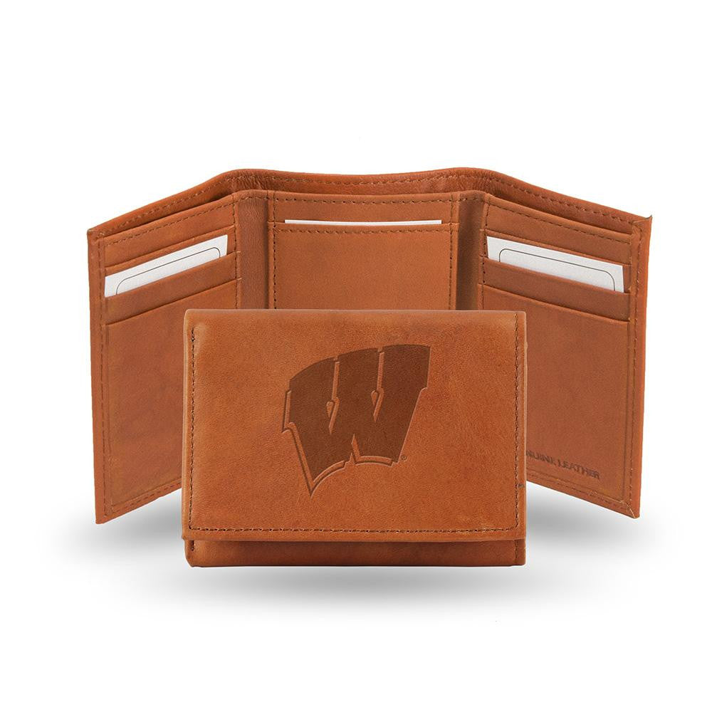 Wisconsin Badgers Tri-Fold Wallet (Pecan Cowhide)