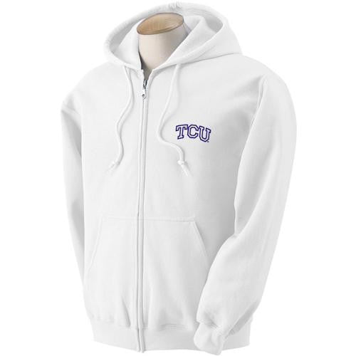 Texas Christian Horned Frogs NCAA Outline Arch Logo White FullZip Hooded Fleece (2X Large)