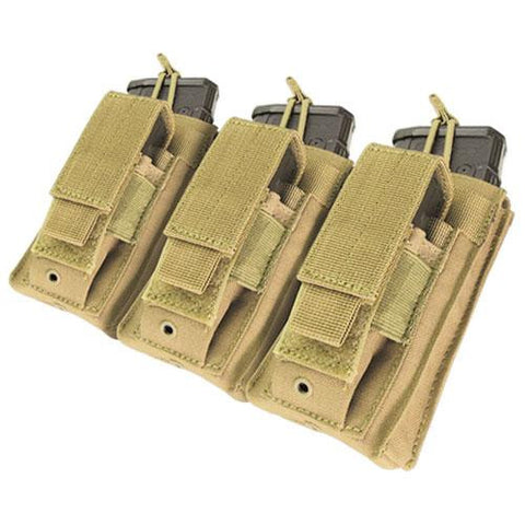 Triple Kangaroo Magazine Pouch holds (3) M4-M16 Mag, (3) Pistol Mag - Color: Tan