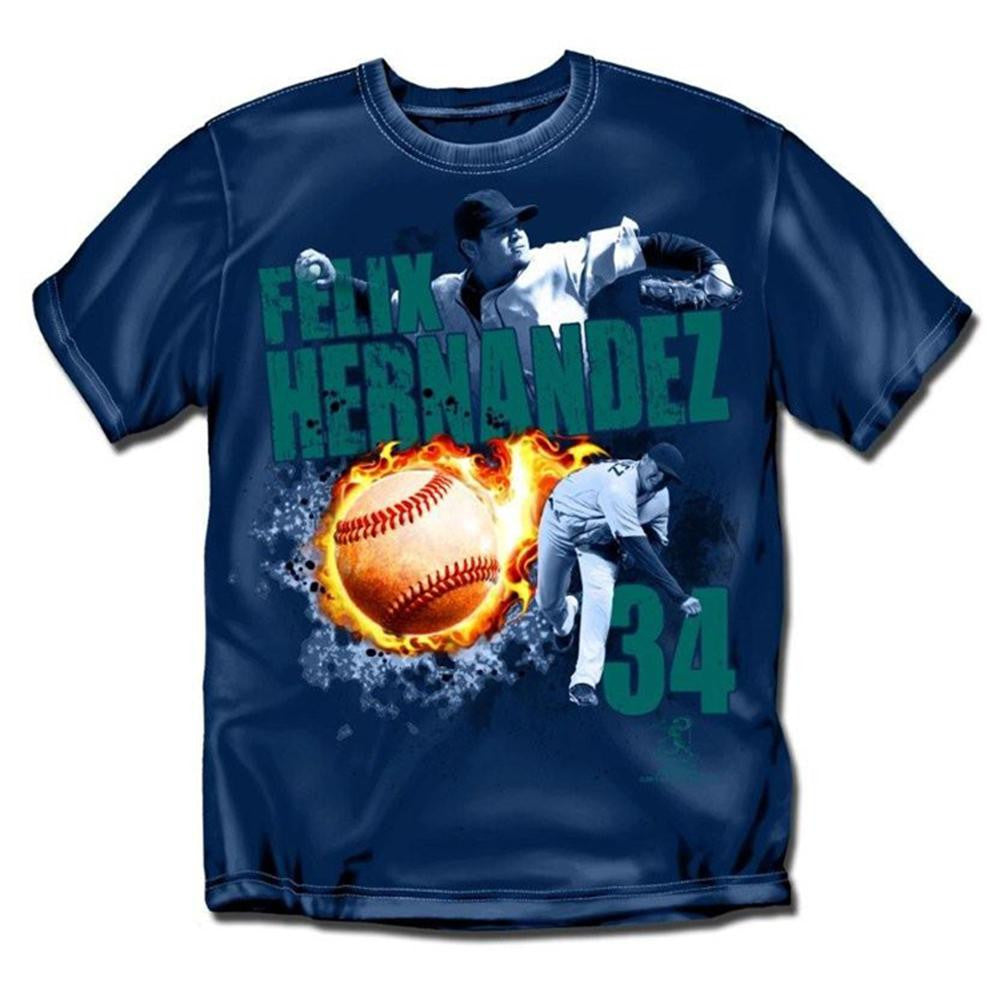 Seattle Mariners MLB Felix Hernandex #34 Fireball Boys Tee (Navy) (X Large)