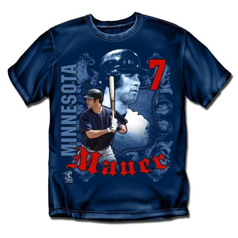 Minnesota Twins MLB Joe Mauer #7 Players Shield Boys Tee (Navy) (Large)