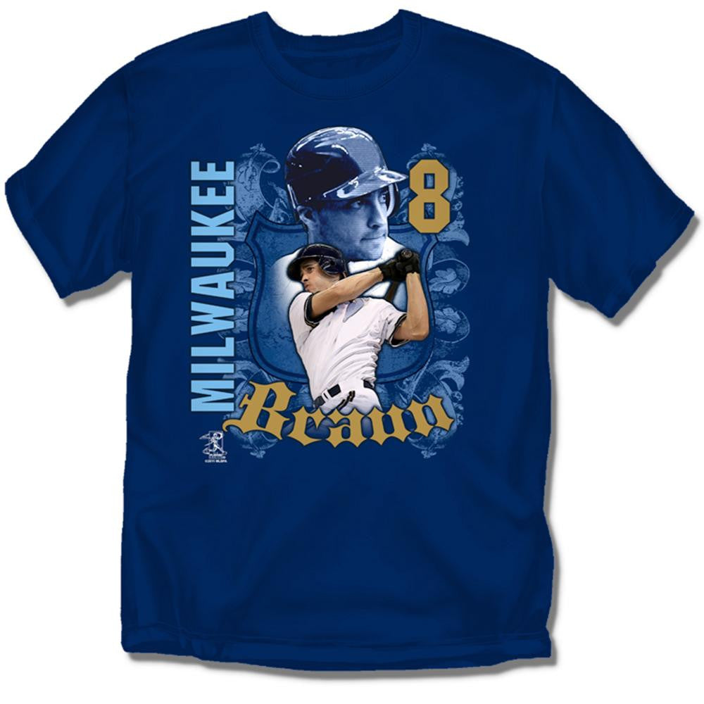 Milwaukee Brewers MLB Ryan Braun #8 Players Shield Boys Tee (Navy) (Medium)