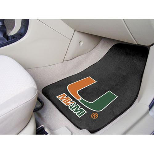 Miami Hurricanes NCAA Car Floor Mats (2 Front) U Logo On Black