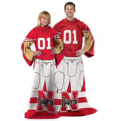 Nebraska Cornhuskers NCAA Adult Uniform Comfy Throw Blanket w- Sleeves
