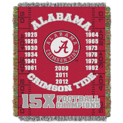 Alabama Crimson Tide NCAA National Championship Commemorative Woven Tapestry Throw (48x60)