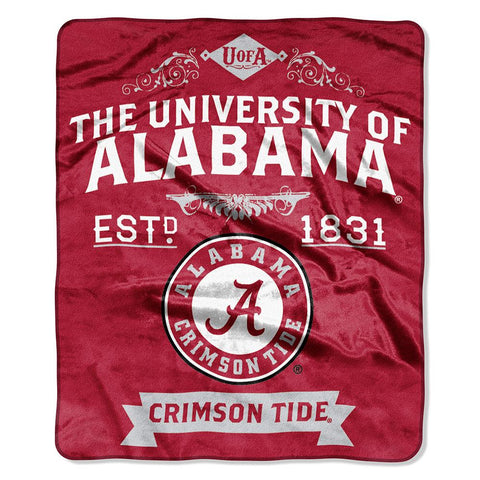Alabama Crimson Tide NCAA Royal Plush Raschel Blanket (Label Series) (50x60)