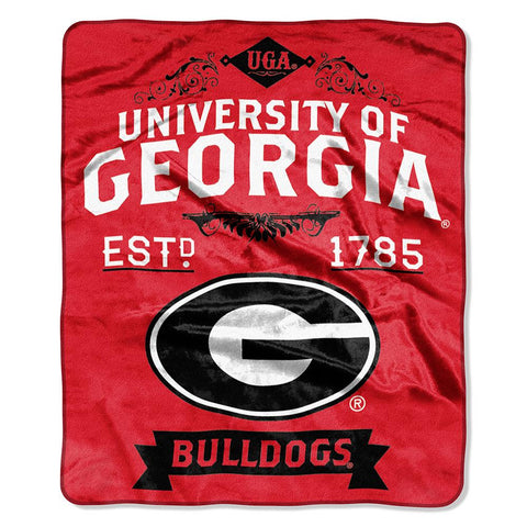Georgia Bulldogs NCAA Royal Plush Raschel Blanket (Label Series) (50x60)