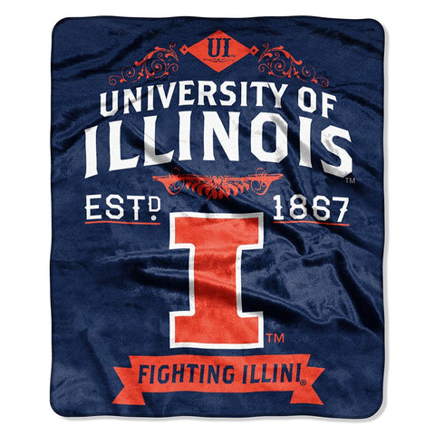 Illinois Fighting Illini NCAA Royal Plush Raschel Blanket (Label Series) (50x60)
