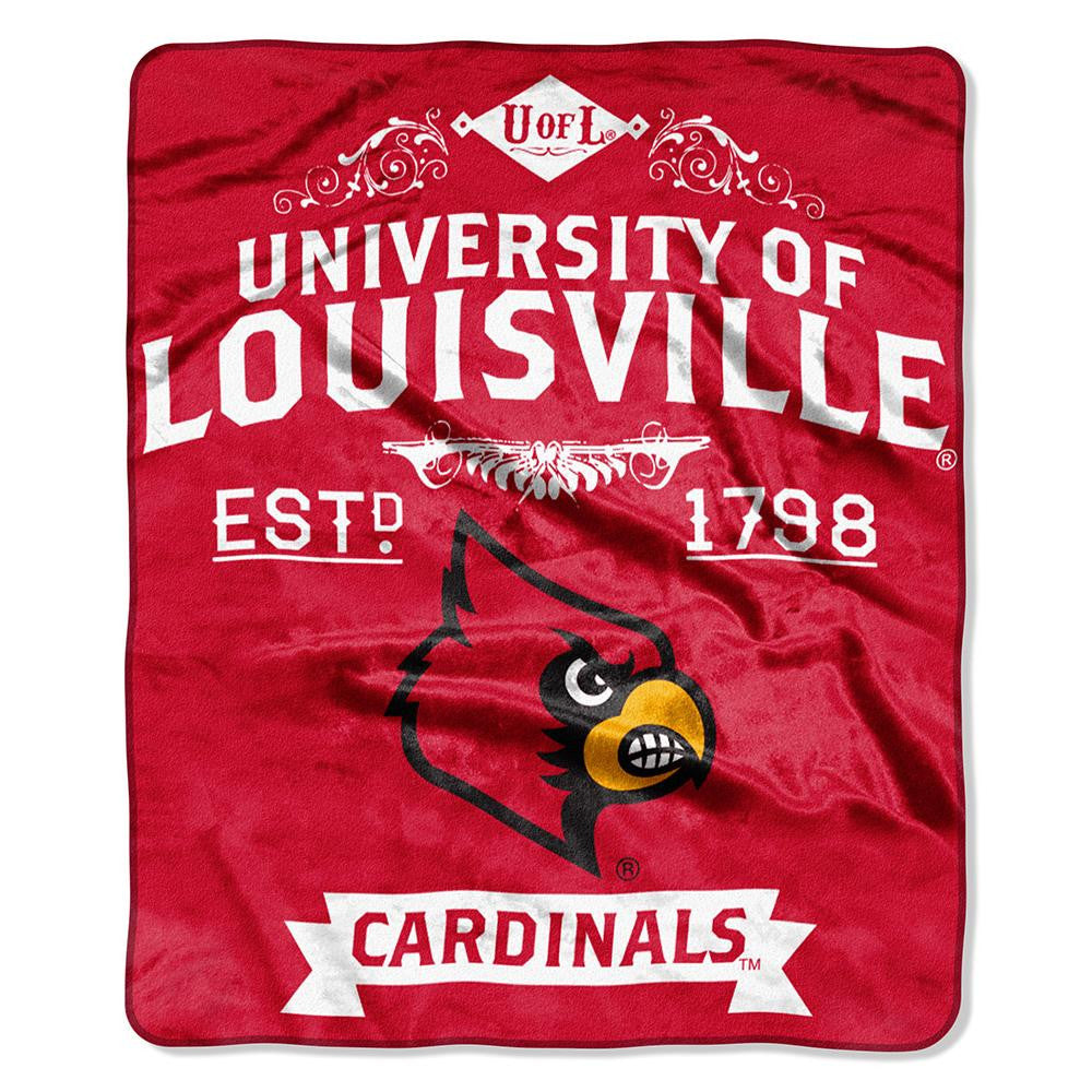 Louisville Cardinals NCAA Royal Plush Raschel Blanket (Label Series) (50x60)