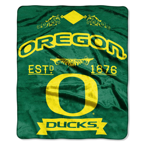 Oregon Ducks NCAA Royal Plush Raschel Blanket (Label Series) (50x60)