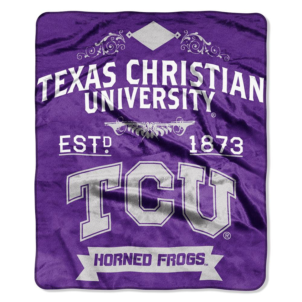Texas Christian Horned Frogs NCAA Royal Plush Raschel Blanket (Label Series) (50x60)