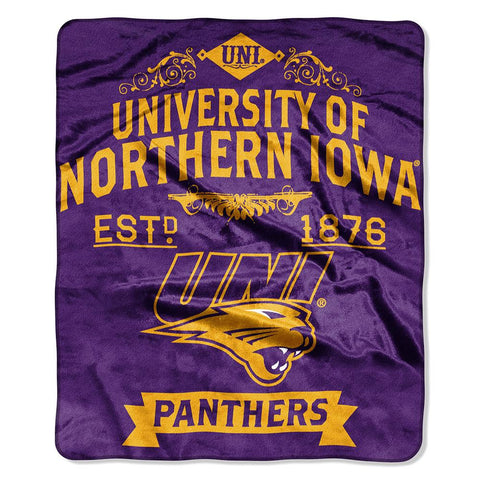 Northern Iowa Panthers NCAA Royal Plush Raschel Blanket (Label Series) (50x60)