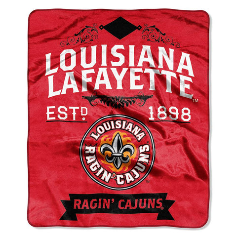 Louisiana Lafayette Ragin Cajuns NCAA Royal Plush Raschel Blanket (Label Series) (50x60)