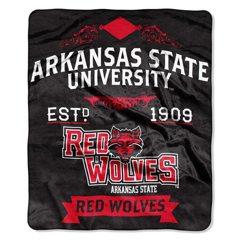 Arkansas State Red Wolves NCAA Royal Plush Raschel Blanket (Label Series) (50x60)