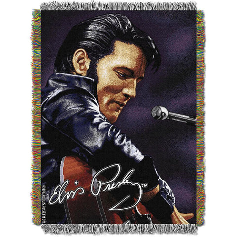 Elvis 68 Leather Sitting 051  Woven Tapestry Throw Blanket (48x60)