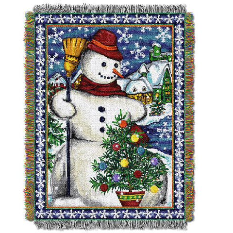 Village Snowman  Woven Tapestry Throw (48inx60in)