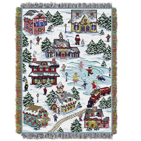 Snowy Village  Woven Tapestry Throw (48inx60in)