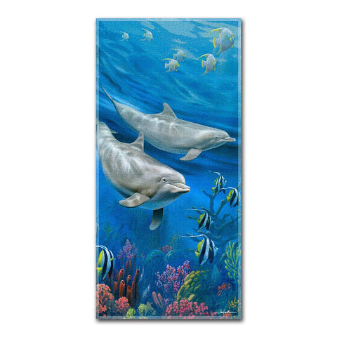 Hautman Bros. - Dolphins  Fiber Reactive Beach Towel (28in x 58in)