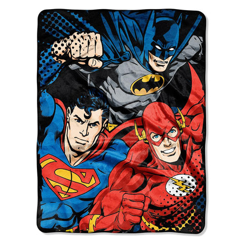 Justice League League Trio  Micro Raschel Blanket (46in x 60in)