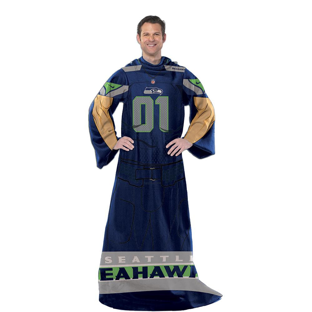 Seattle Seahawks NFL Uniform Comfy Throw Blanket w- Sleeves