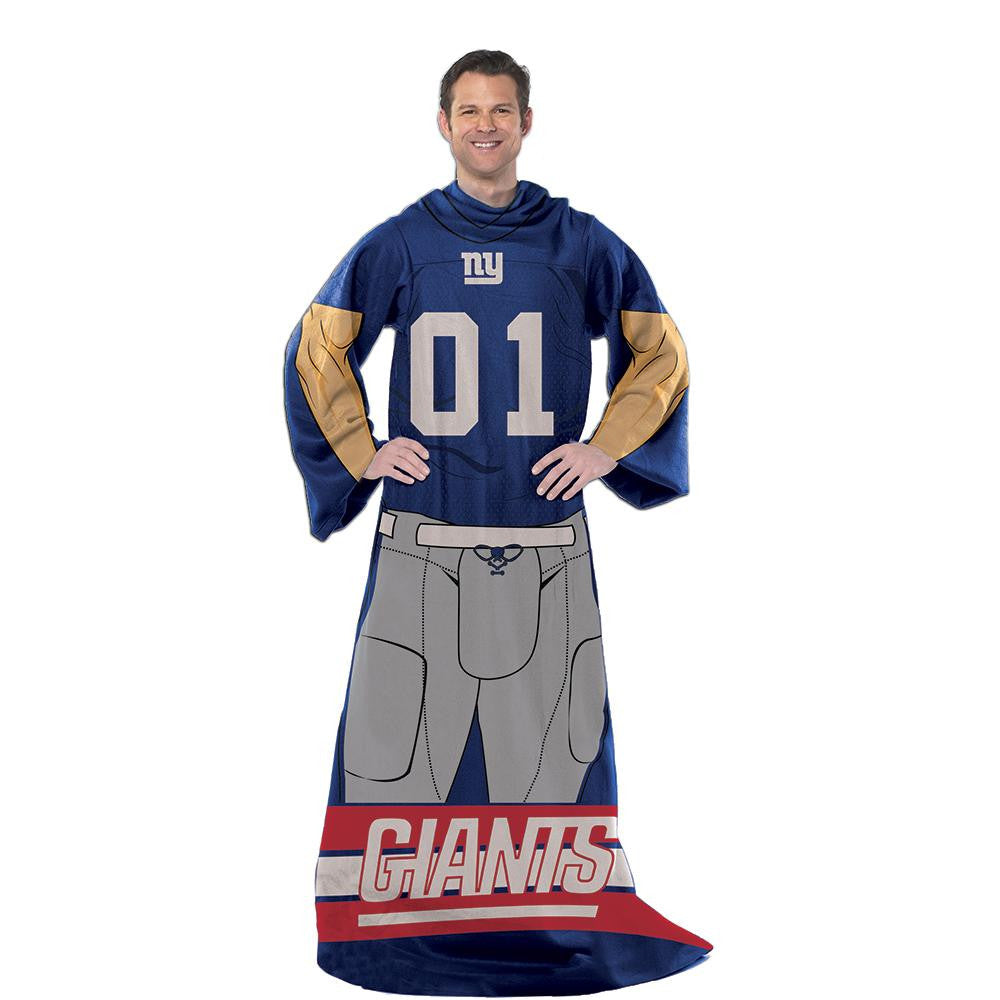 New York Giants NFL Uniform Comfy Throw Blanket w- Sleeves