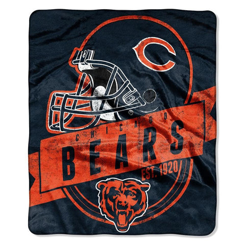 Chicago Bears NFL Royal Plush Raschel Blanket (Grand Stand Raschel) (50in x 60in)