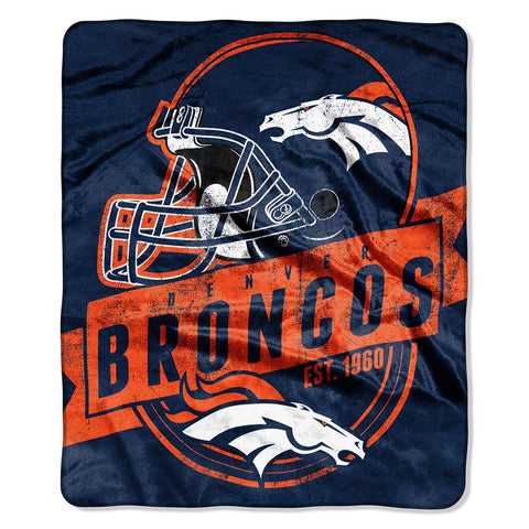 Denver Broncos NFL Royal Plush Raschel Blanket (Grand Stand Raschel) (50in x 60in)