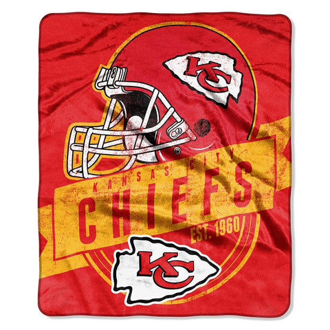 Kansas City Chiefs NFL Royal Plush Raschel Blanket (Grand Stand Raschel) (50in x 60in)