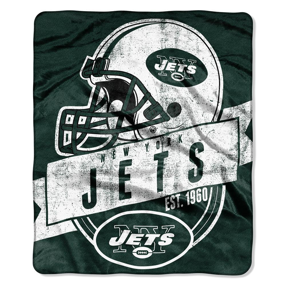 New York Jets NFL Royal Plush Raschel Blanket (Grand Stand Raschel) (50in x 60in)
