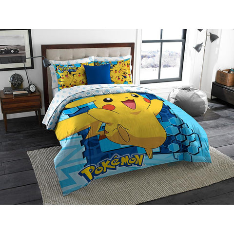 Pokemon Big Pika  Twin-Full Comforter with 2 Pillow Shams
