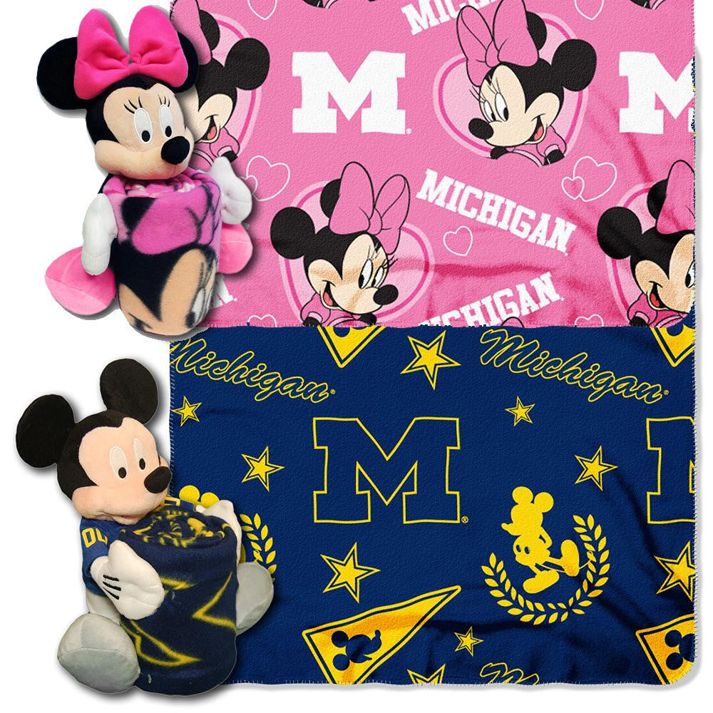 Michigan Wolverines NCAA Mickey and Minnie Mouse Throw Combo