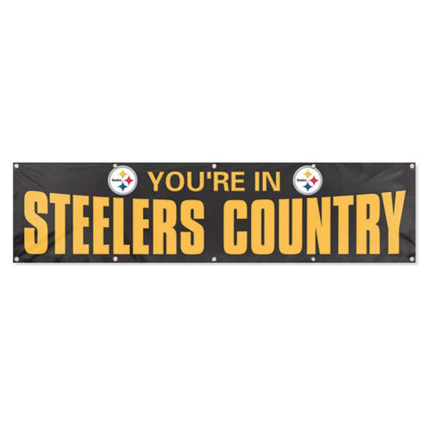 Pittsburgh Steelers NFL Applique & Embroidered Party Banner (96x24) (Steelers Country Black)