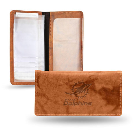 Miami Dolphins NFL Embossed Checkbook Holder (Pecan Cowhide)