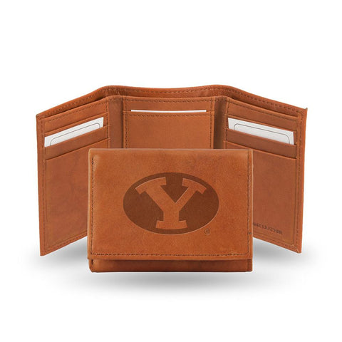 Brigham Young Cougars  Tri-Fold Wallet (Pecan Cowhide)