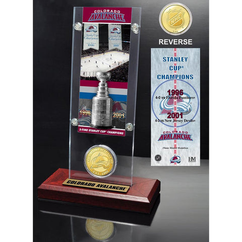 Colorado Avalanche 2x Stanley Cup Champions Ticket and Bronze Coin Acrylic Display