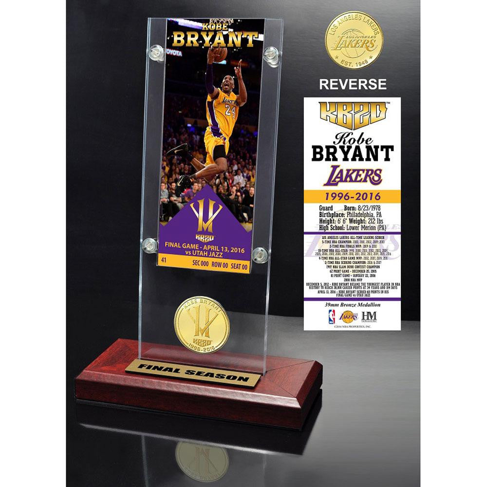 Kobe Bryant Final Season Ticket & Bronze Coin Acrylic Desk Top