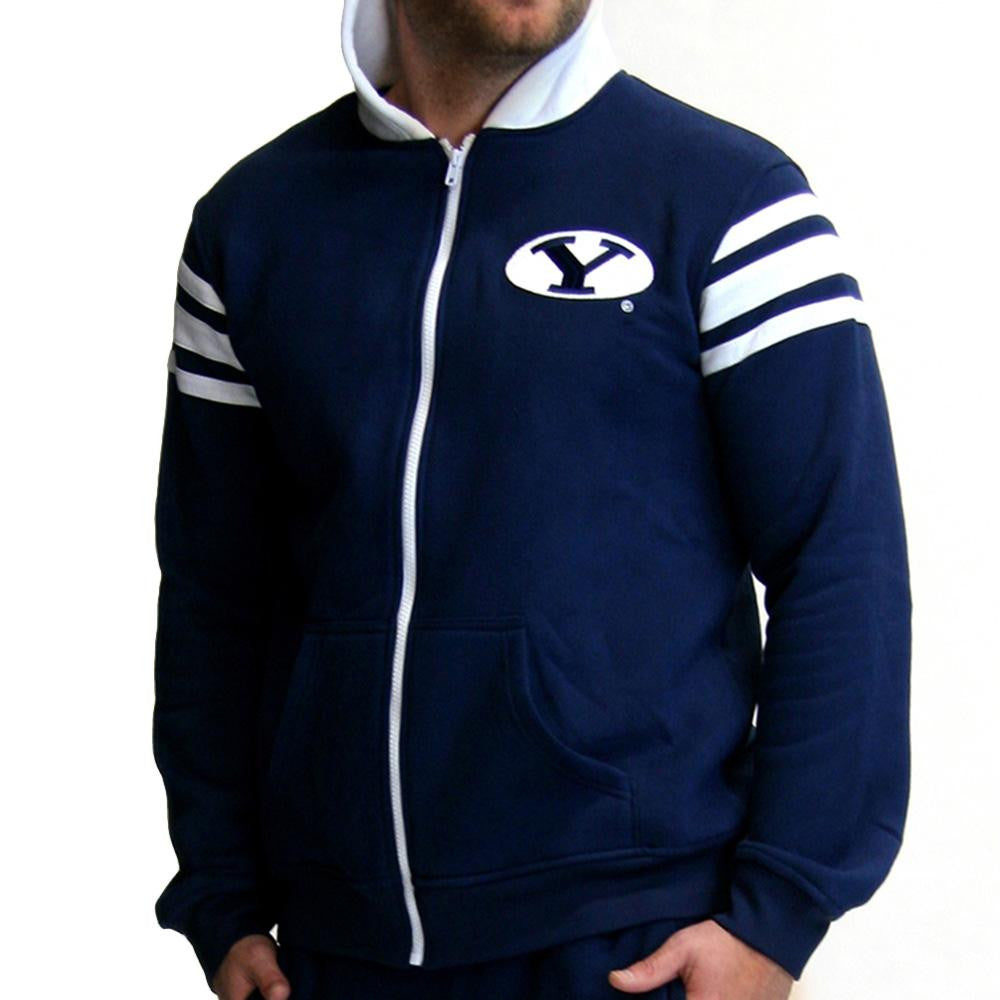 Brigham Young Cougars NCAA Mens Full-Zip Hoddie (Navy Blue) (Large)