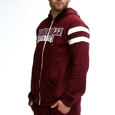 Mississippi State Bulldogs NCAA Mens Full-Zip Hoddie (Maroon) (Medium)