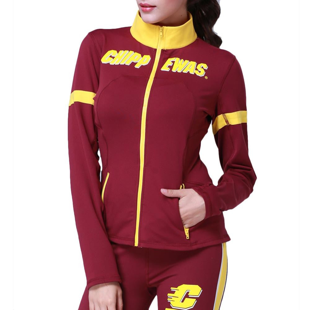 Central Michigan Chippewas NCAA Womens Yoga Jacket (Maroon) (Large)