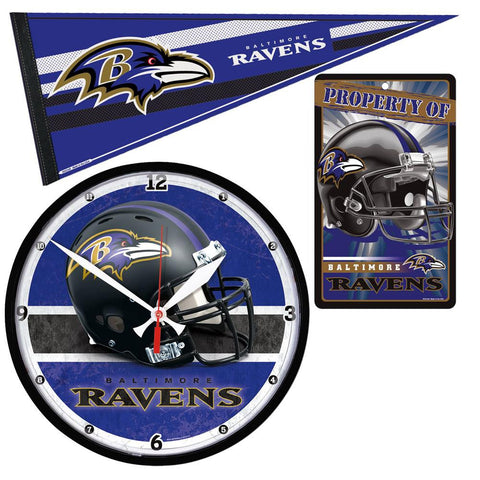 Baltimore Ravens NFL Ultimate Clock, Pennant and Wall Sign Gift Set