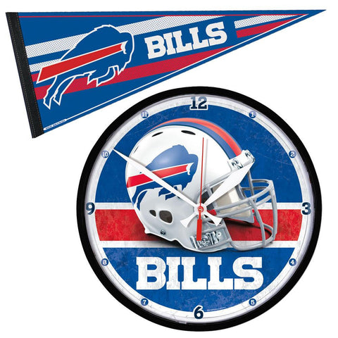 Buffalo Bills NFL Round Wall Clock and Pennant Gift Set