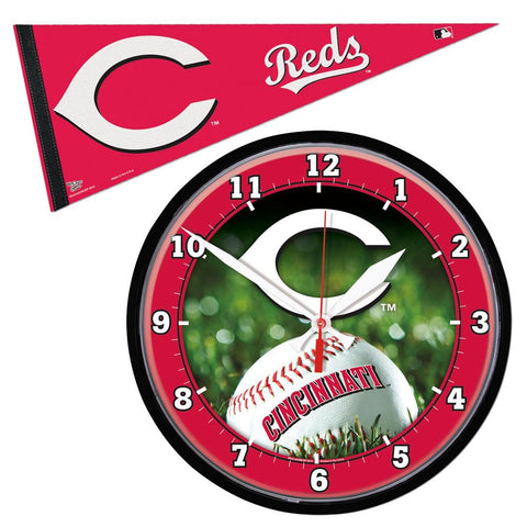 Cincinnati Reds MLB Round Wall Clock and Pennant Gift Set