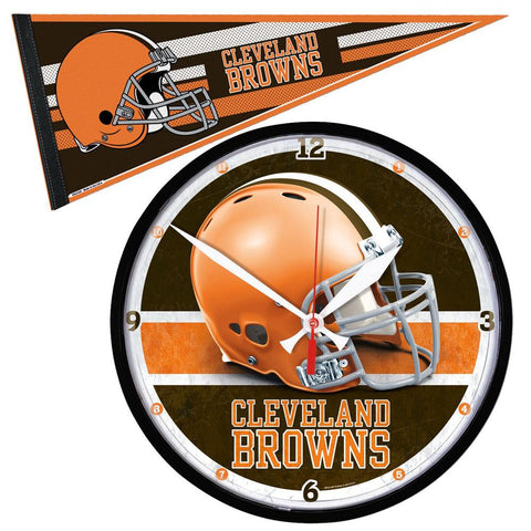 Cleveland Browns NFL Round Wall Clock and Pennant Gift Set