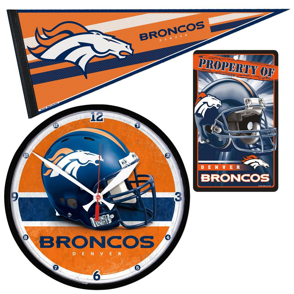 Denver Broncos NFL Ultimate Clock, Pennant and Wall Sign Gift Set